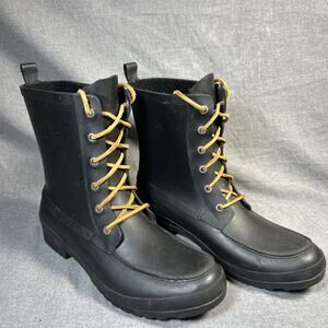 Sperry Walker Wisp Rain Boots Women 11 Black Rubber Waterproof Lace Up Lined